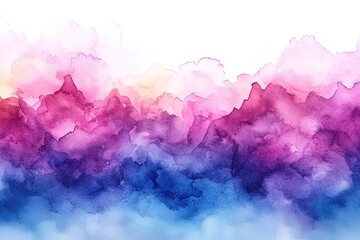 Watercolor background with pink, purple, and blue colors isolated on white background