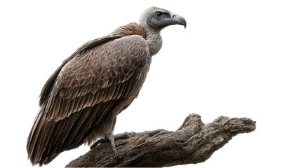 Obraz premium Majestic griffon vulture perched on a gnarled branch against a stark black background