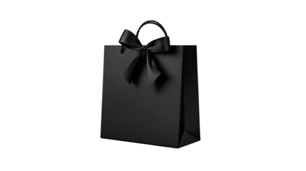blank black shopping bag template isolated on transparent white background