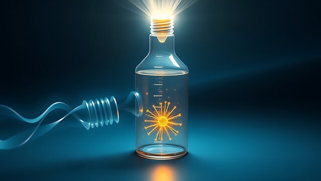 Klein bottle battery emitting self-recharging light beams, showcasing paradoxical energy loops.