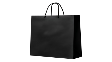 blank black shopping bag template isolated on transparent white background