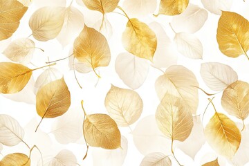 Golden autumn leaves pattern isolated on white background for design