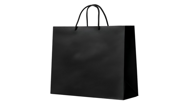 blank black shopping bag template isolated on transparent white background
