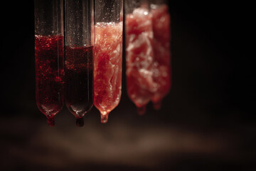 Test tube lab blood liquid drip mood under warm lab light