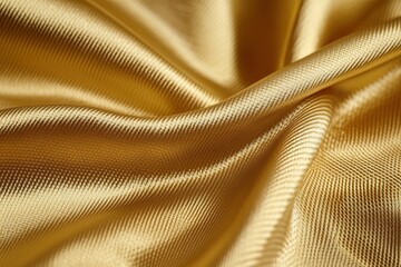 Closeup of luxurious golden fabric with intricate folds and shimmering texture