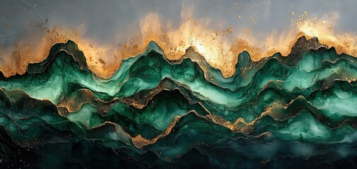 Abstract emerald green and gold marble background texture design illustration
