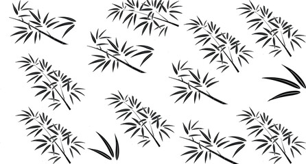 A versatile set of isolated black bamboo branch and leaf illustrations. Vector graphic elements for creating serene Asian-inspired patterns and nature designs