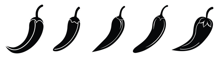 WebBlack Chili Pepper Silhouette Icons Set Isolated on White Background