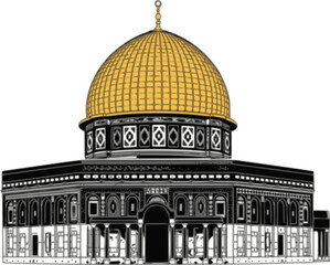 Obraz premium Black Vector Silhouette: The Dome of the Rock (Jerusalem) A recognizable black vector silhouette of The Dome of the Rock in Jerusalem, featuring its prominent dome and distinctive architectural style.