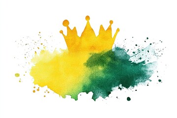 Watercolor crown with yellow and green colors isolated on white background