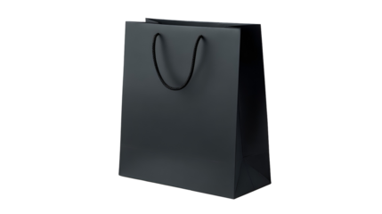blank black shopping bag template isolated on transparent white background