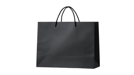 blank black shopping bag template isolated on transparent white background