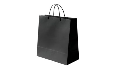 blank black shopping bag template isolated on transparent white background