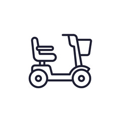 mobility scooter icon on white, electric wheelchair line design