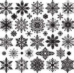 black vector various snowflakes silhouettes set
