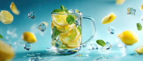 The Lemon Mint Infused Glass Cup Brimming with Fresh Slices and Ice