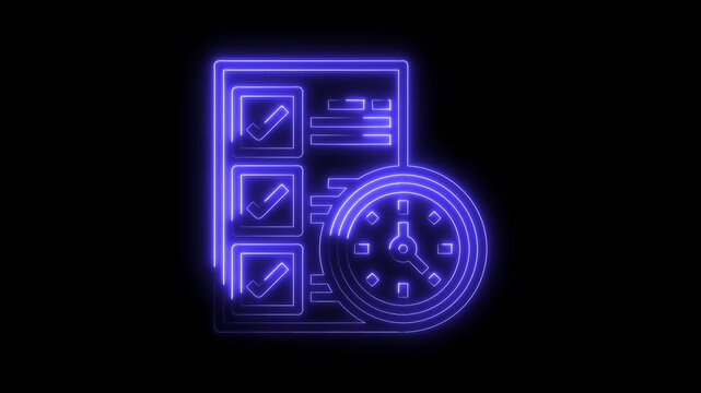 Task management neon icon animation deadline and productivity concept motion graphics