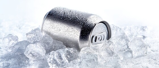 The Cold Metal Can on Ice with Condensation and Glimmering Shine