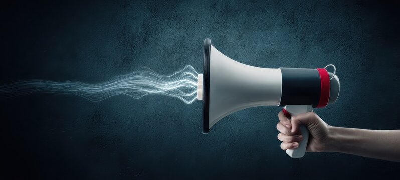 The megaphone amplifying sound and communication in a dramatic setting.