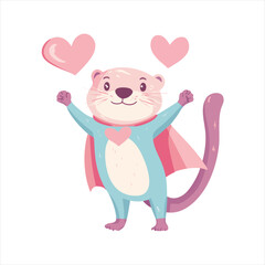 Cute otter superhero with a cape and hearts (1)