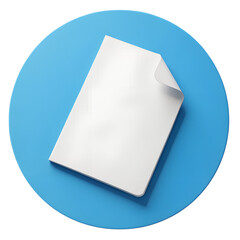 A blank white document with a curled corner placed on a bright blue circle isolated on transparent background
