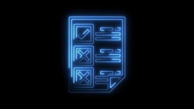 Glowing checklist and survey form with check mark cross choices neon style