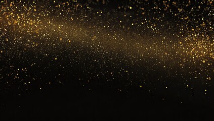 Shimmering, dark abstract backdrop with golden particles descending from upper right