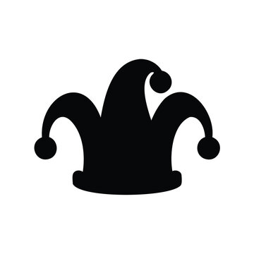 Single black silhouette of a threepeaked jester hat with bells