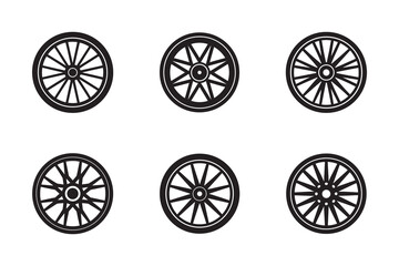 Fototapeta premium Collection of Six Different Vintage Wagon Wheel Designs in Black and White Vector Illustration for Design Elements