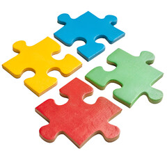 Fototapeta premium Colorful puzzle pieces isolated on transparent background, a fun and engaging game that promotes problemsolving and cognitive skills