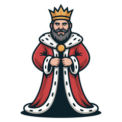 An illustration of a regal king wearing a crown and royal attire