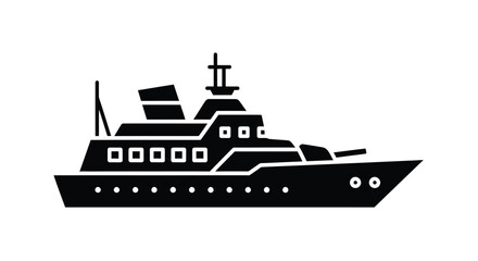 Obraz premium Black ship silhouette with windows and mast boat vessel