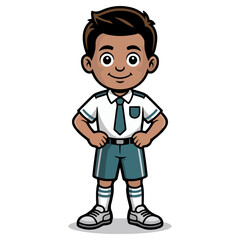 A young schoolboy, stands confidently in his uniform, exuding charm and youth