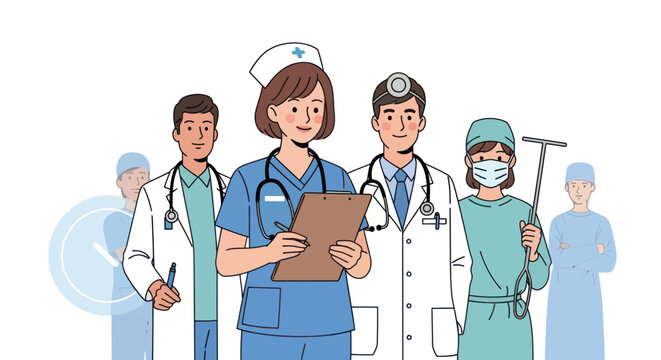 Diverse Medical Team of Doctors and Nurses Standing Together.