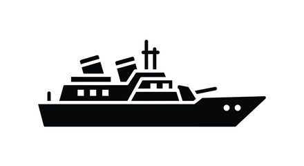 Black silhouette of a modern warship military navy