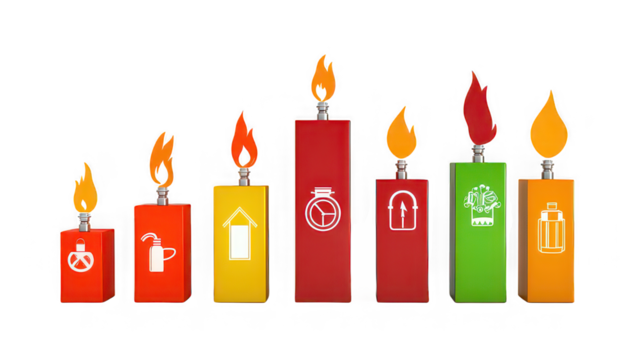 Colorful candles with recycling symbols burning brightly against a