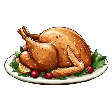 AI Image  A cartoon stylized cooked turkey on a platter ready to be served for a festive meal or