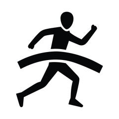 Runner Crossing Finish Line Pictogram Isolated on White Background