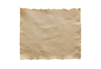 Obraz premium A distressed, torn, and crumpled piece of parchment paper with a blank, textured surface and a frayed edge, isolated on a white background
