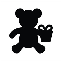 Charming Silhouette of Teddy Bear Holding Gift Box—Perfect for Baby Shower, Birthday, and Celebration Themes Vector Illustration. Ideal for greeting cards, posters, invitations, nursery decor,