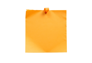 A single, blank, yellow sticky note with slightly torn edges, isolated on a pure white background, ready for a handwritten message or reminder