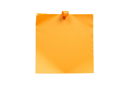 A single, blank, yellow sticky note with slightly torn edges, isolated on a pure white background, ready for a handwritten message or reminder