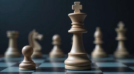 Chess king beside tipped opponent piece with digital clock and tournament scorecard, strategic victory, quiet decisive moment, intellectual triumph