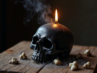 Black Skull Candle Burning – Dark Halloween Decor