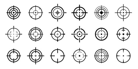 Target vector icon illustration. Set of target icon. Crosshairs icon set. Bullseye symbol collection.