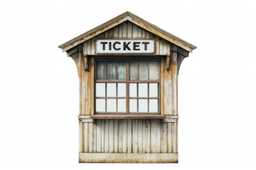 Wooden ticket booth with sign isolated on a transparent background