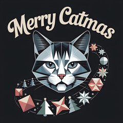 Merry Catmas – Geometrische Katze mit Weihnachtsdesign
