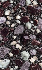 Dense Macro Photography of Vibrant Mineral Grains and Crystals on Dark Textured Surface