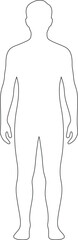 This simple line art illustration features a human figure in a standing position, outlined in a minimalist style.