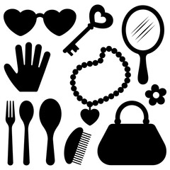 Assorted black silhouettes of many items